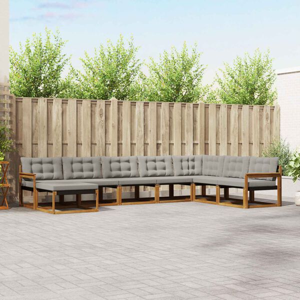 vidaXL Āra dīvānu komplekts ar spilvenu 8 pcs Dabīgs un gai&scaron;i pelēks