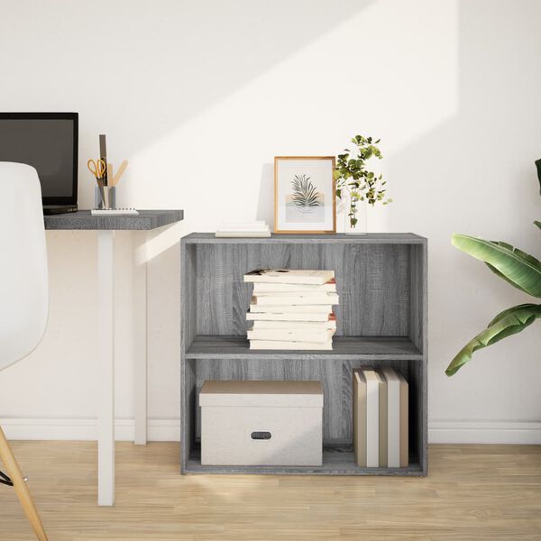 vidaXL grāmatu plaukts, pelēka koka, 80x30x77 cm, inženierijas koks