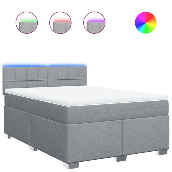 vidaXL atsperu gulta ar matraci, gaiši pelēka audums, 140x190 cm