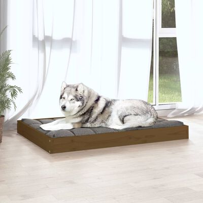 vidaXL suņu gulta, medus brūna, 101,5x74x9 cm, priedes masīvkoks