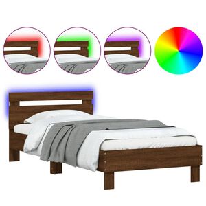 vidaXL gultas rāmis ar galvgali un LED, brūna koka krāsa, 100x200 cm