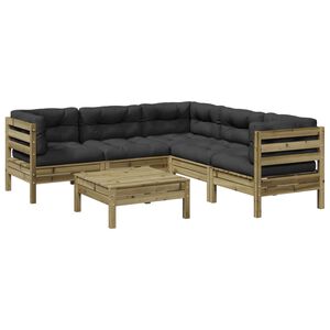 vidaXL 6-daļīgs dārza dīvāna komplekts ar matračiem, priede