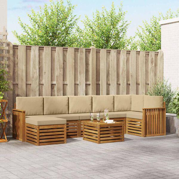 vidaXL Stūru dīvānu komplekts ar spilvenu 8 pcs Dabisks un bē&scaron;s