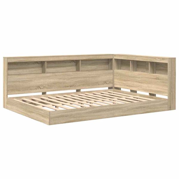 vidaXL Grāmatu plaukta gulta ar uzglabā&scaron;anu Sonomas ozola 160 x 200 cm