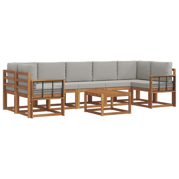 vidaXL Āra dīvānu komplekts ar spilvenu 8 pcs Dabīgs un gai&scaron;i pelēks