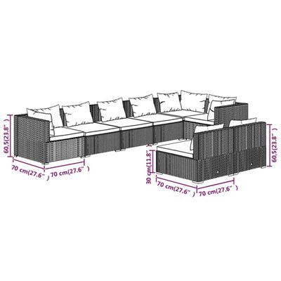 vidaXL 8-daļīgs dārza mēbeļu komplekts, matrači, brūna PE rotangpalma
