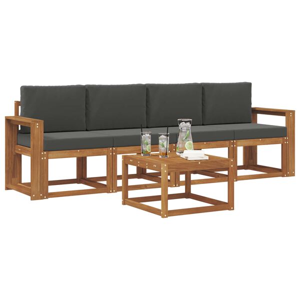 vidaXL Āra dīvānu komplekts ar spilvenu 5 pcs Dabisks un antracīts