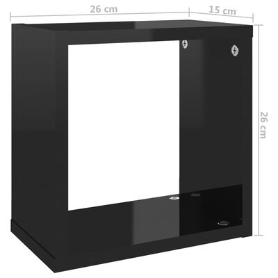 vidaXL kuba formas sienas plaukti, 4 gab., spīdīgi melni, 26x15x26 cm