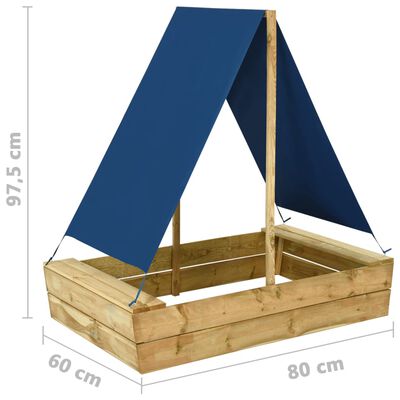 vidaXL smilšu kaste ar jumtu, 80x60x97,5 cm, impregnēts priedes koks
