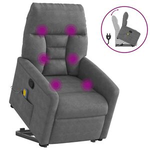 vidaXL masāžas krēsls, paceļams, tum&scaron;i pelēks mikro&scaron;ķiedras audums