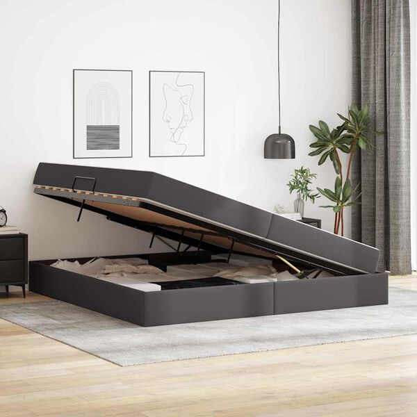 vidaXL Gulta ar uzglabā&scaron;anas vietu un matraci 2 pcs Pelēka Āda