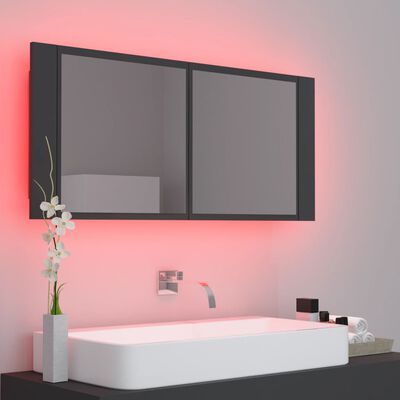 vidaXL vannasistabas spoguļskapītis ar LED, pelēks, 100x12x45, akrils