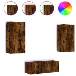 vidaXL 4-daļīgs TV skapī&scaron;u komplekts ar LED, ozola, inženierijas koks