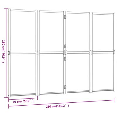 vidaXL 4-paneļu istabas aizslietnis, krēmbalts, 280x180 cm