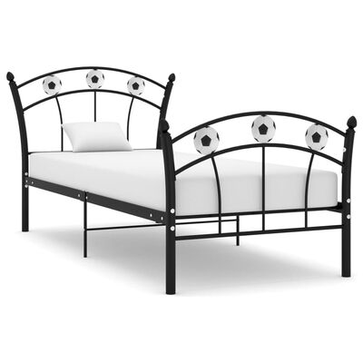 vidaXL gultas rāmis, futbola dizains, melns metāls, 90x200 cm