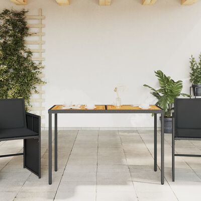 vidaXL dārza galds ar akācijas virsmu, 115x54x74 cm, melna PE pinums