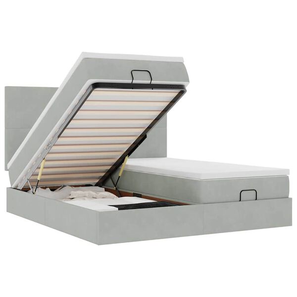 vidaXL Osmaņu gultas rāmis ar matračiem gai&scaron;i pelēks 160x200cm audums