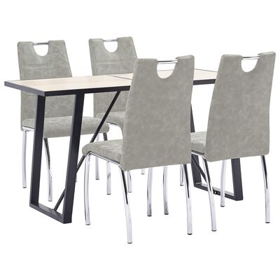 vidaXL virtuves galds un 4 krēsli, gaiši pelēka mākslīgā āda