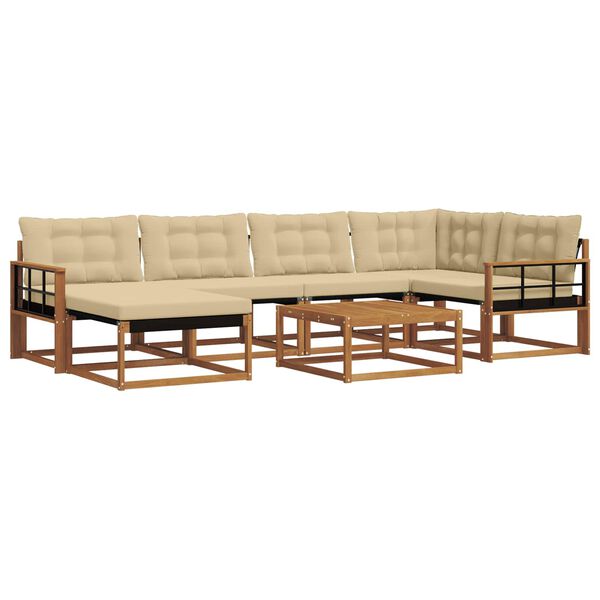 vidaXL Āra dīvānu komplekts 19 pcs Dabisks un bē&scaron;s Cietā akācijas koks