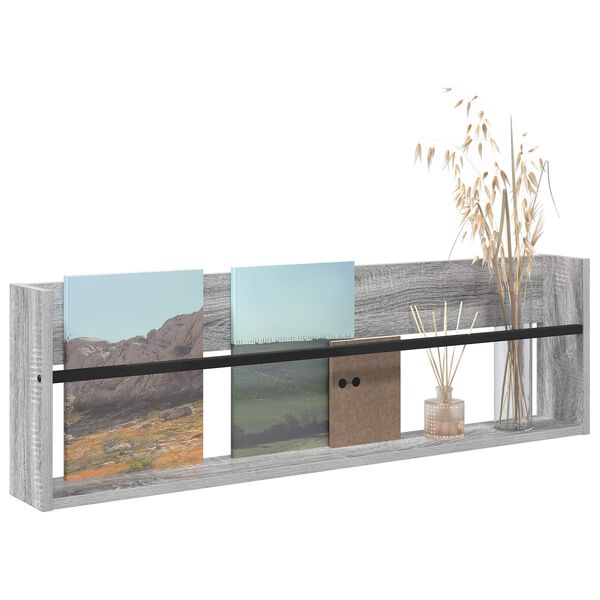 vidaXL Žurnālu statīvs ar plauktu Pelēks Sonoma 100 x 12 x 30 cm