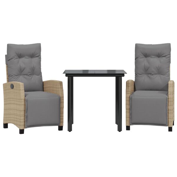 vidaXL 3-daļīgs dārza mēbeļu komplekts, matrači, bē&scaron;a PE rotangpalma