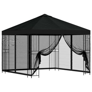 vidaXL Dārza paviljons ar sānu sienām 3 x 3 m Melns