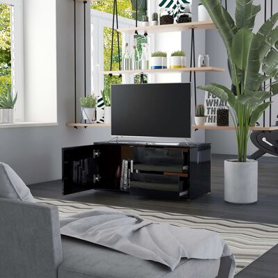 vidaXL TV skapītis, spīdīgi melns, 80x34x36 cm, skaidu plāksne