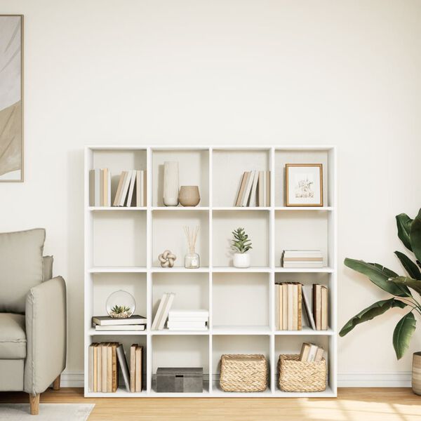 vidaXL grāmatu plaukts, balts, 137,5x29x137,5 cm, inženierijas koks