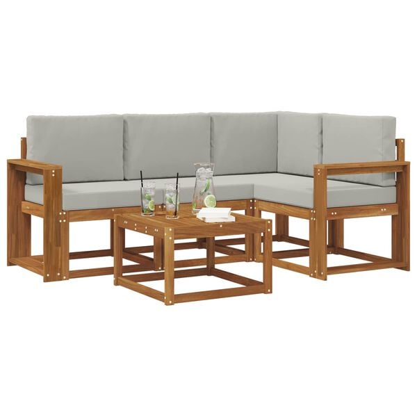 vidaXL Āra dīvānu komplekts ar spilvenu 5 pcs Dabīgs un gai&scaron;i pelēks