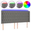 vidaXL gultas galvgalis ar LED, 203x16x118/128 cm, tum&scaron;i pelēks audums