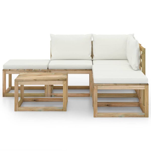 vidaXL 6-daļīgs dārza atpūtas mēbeļu komplekts ar krēmkrāsas matračiem