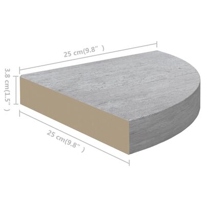 vidaXL stūra sienas plaukti, 2 gab., betona pelēki, 25x25x3,8 cm, MDF