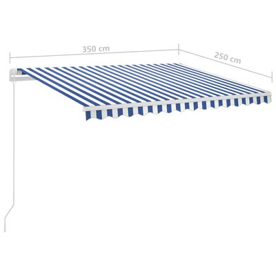 vidaXL izvelkama markīze ar kātiem 3,5x2,5 m, automātiska, zili balta