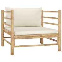 vidaXL dārza dīvāns ar krēmbaltiem matračiem, bambuss