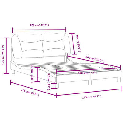 vidaXL gultas rāmis ar galvgali, krēmkrāsas, 120x200 cm, audums