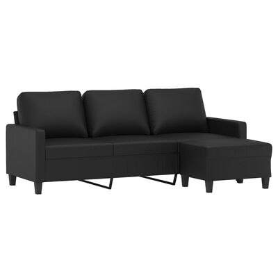 vidaXL trīsvietīgs dīvāns ar kājsoliņu, 180 cm, melna mākslīgā āda