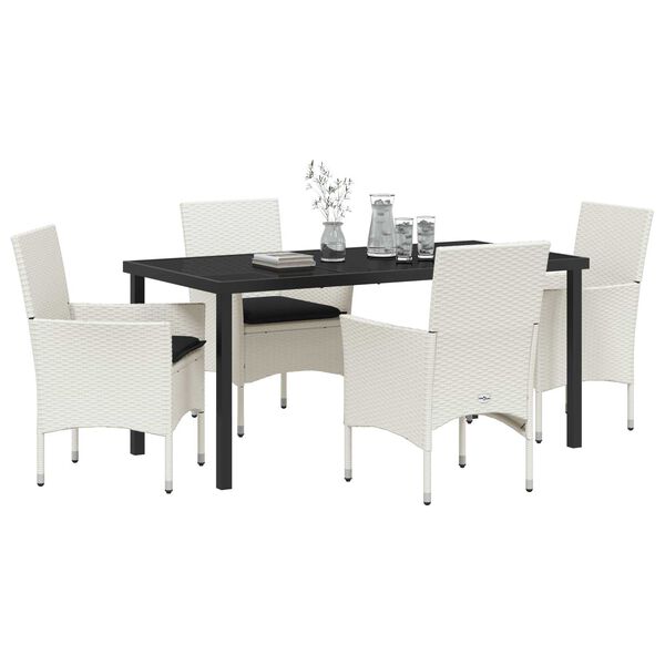 vidaXL Dārza ēdamgalds ar spilvenu 5 pcs Balts poliratāns