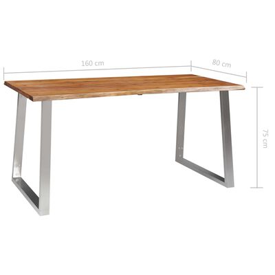 vidaXL virtuves galds, 160x80x75 cm, akācijas masīvkoks, tērauds