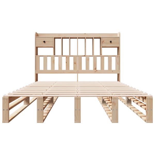 vidaXL gulta ar grāmatu plauktu, bez matrača, 150x200 cm, priedes koks