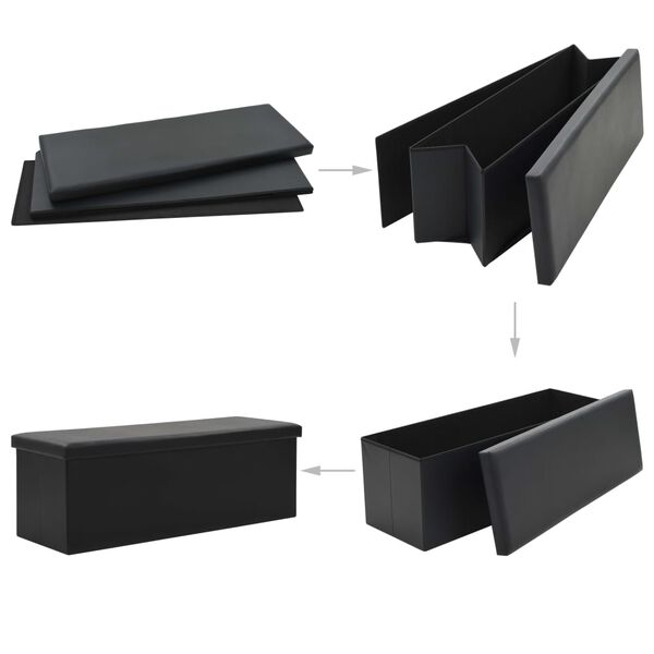 vidaXL saliekams sols ar kasti, 110x38x38 cm, melna mākslīgā āda