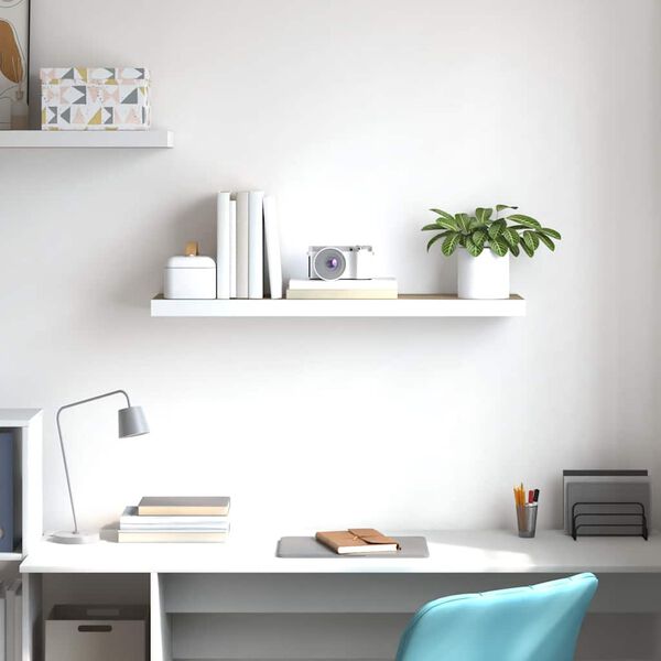 vidaXL sienas plaukts, balta un ozolkoka krāsa, 80x23,5x3,8 cm, MDF