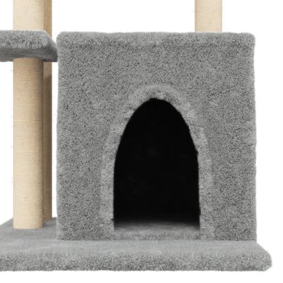 vidaXL kaķu māja ar sizala stabiem nagu asināšanai, 83,5 cm, pelēka