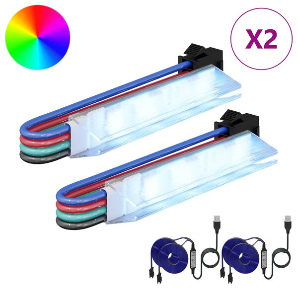 vidaXL LED stripa 2 pcs Melna un daudzkrāsaina 1745 mm