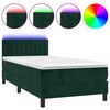 vidaXL atsperu gulta ar matraci, LED, tum&scaron;i zaļ&scaron; samts, 90x190 cm