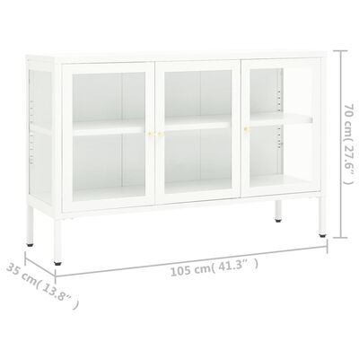 vidaXL kumode, balta, 105x35x70 cm, tērauds un stikls