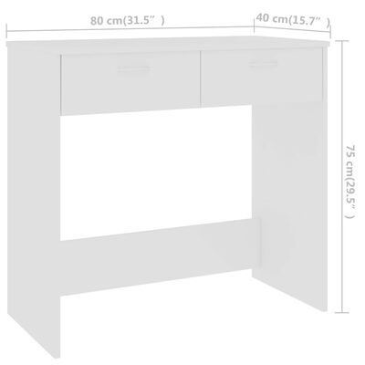 vidaXL rakstāmgalds, balts, 80x40x75 cm, skaidu plāksne