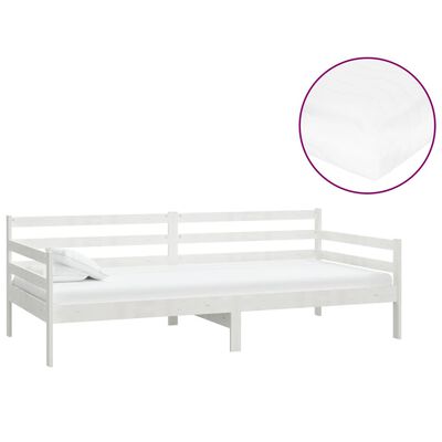 vidaXL dīvāngulta ar matraci, 90x200 cm, balta, priedes masīvkoks