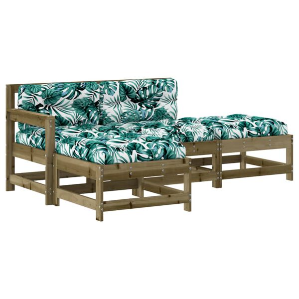 vidaXL 4-daļīgs dārza atpūtas mēbeļu komplekts ar matračiem, priede