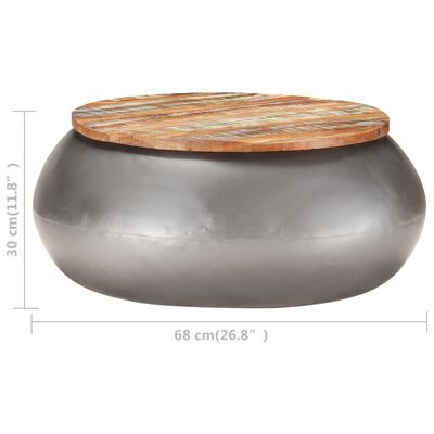 vidaXL kafijas galdiņš, pelēks, 68x68x30 cm, pārstrādāts masīvkoks
