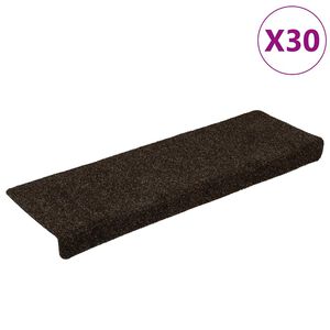 vidaXL kāpņu paklājiņi, pa&scaron;līmējo&scaron;i, 30 gab., 65x21x4 cm, tum&scaron;i brūni, taisnstūrveida mala